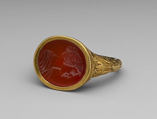 Head of a Maiden intaglio set in a ring