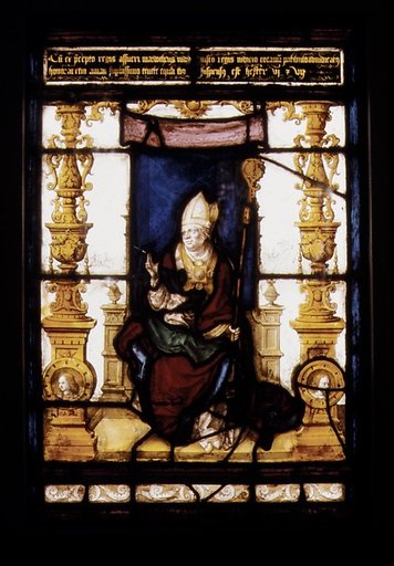 Panel depicting a seated bishop