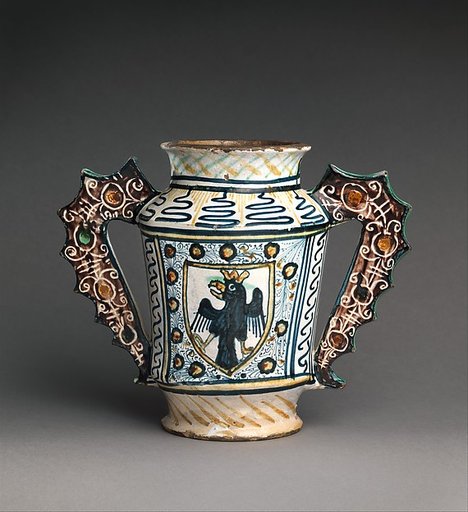 Two-handled storage jug (albarello) with crowned eagles