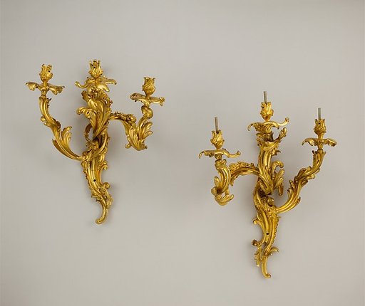 Pair of three-light wall brackets