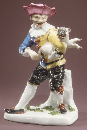 Harlequin with pug as hurdy-gurdy