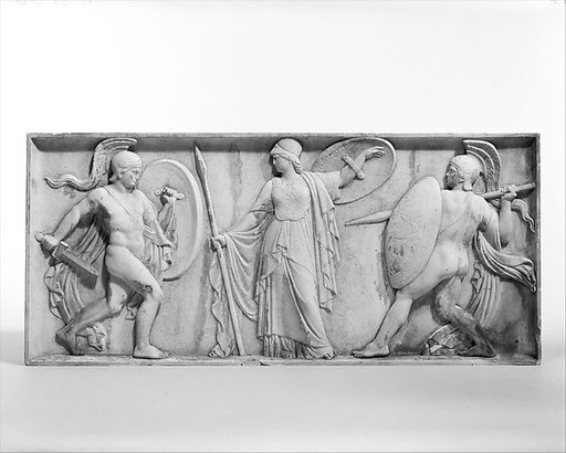 Achilles about to kill Hector, Pallas Athena between them