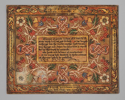 Trencher with quotation from The Governance of Virtue (1566) (one of a set)