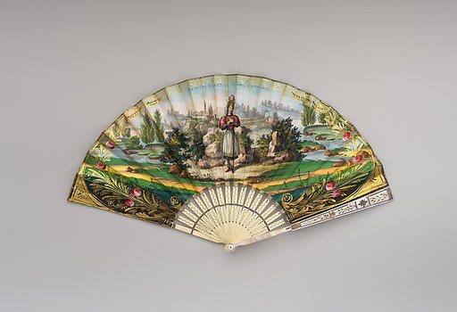 Fan with depiction of soprano Giuditta Pasta and music of "Di Tanti Palpiti" from "Tancredi" by Rossini