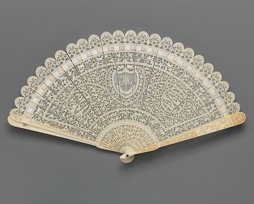 Brisé Fan, with representations of beasts in landscapes flanking HH monogram and the name "Henrietta"