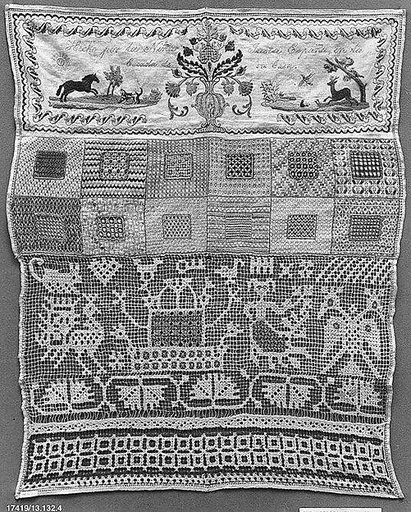 Sampler with darning and lace stitches