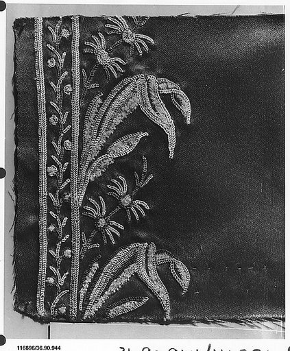 Embroidery sample for a man’s suit or waistcoat