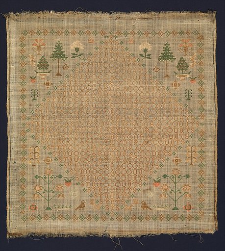 Sampler with an acrostic reading "Send Your Accounts"