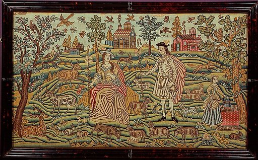 Embroidered picture with pastoral scene