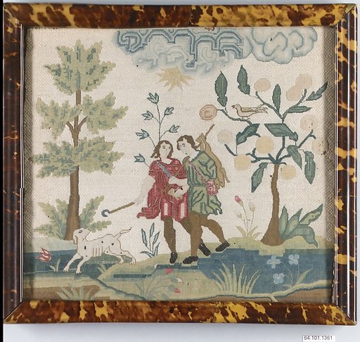 Embroidered picture with hunting scene