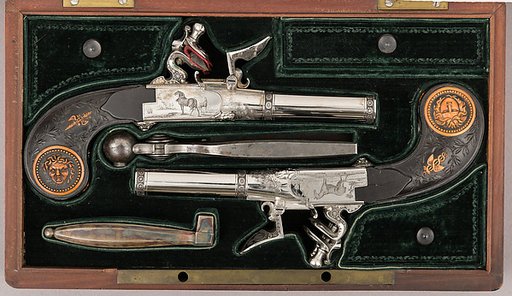Cased Pair of Double-Barreled Turn-Off Flintlock Pistols