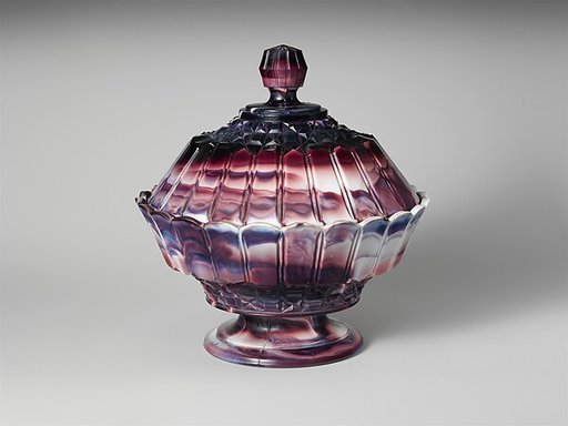 Purple marble glass covered bowl