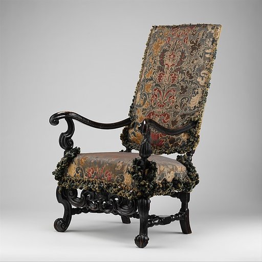 Upholstered armchair, originally from a set of eight, from Burley-on-the-Hill, Rutland (one of a pair)