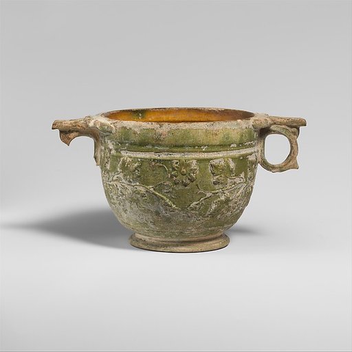 Terracotta lead-glazed scyphus (drinking cup)