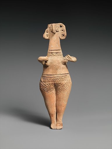 Terracotta statuette of woman with bird face