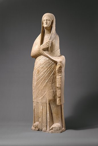Limestone statue of a veiled female votary