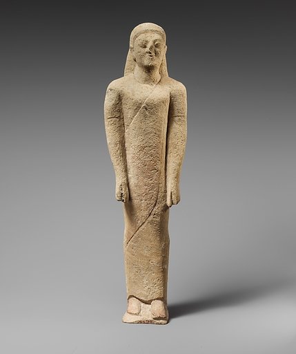 Limestone statuette of a beardless male votary in Greek dress