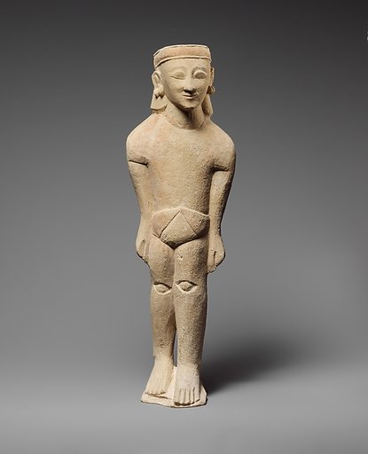 Limestone statuette of a male votary with Cypriot shorts and a diadem