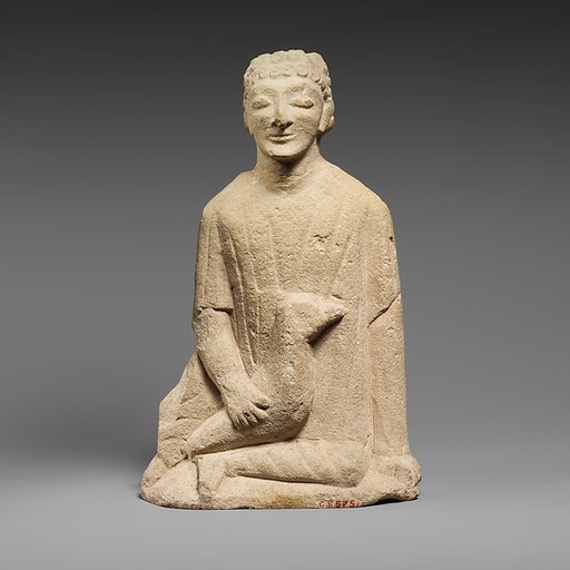 Limestone statuette of a temple boy