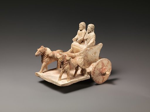 Limestone model of chariot drawn by two horses