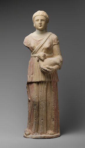 Limestone statue of Artemis with quiver and fawn