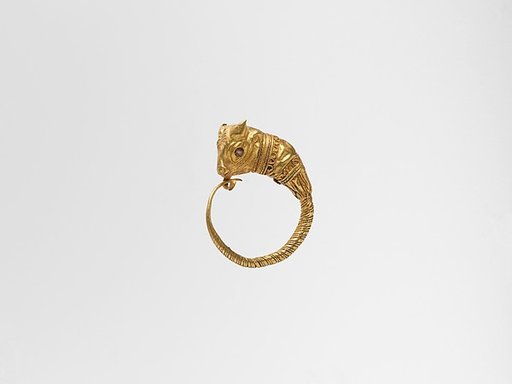 Gold earrings with bull's head