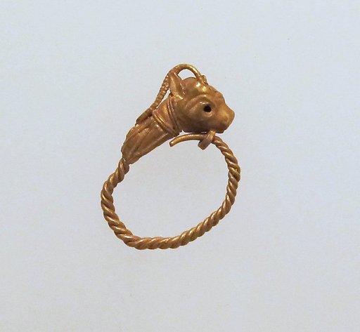Gold earring with head of an animal