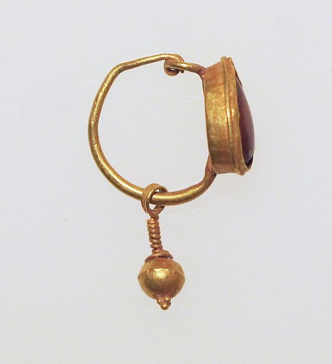 Earring with ball pendant and sard setting