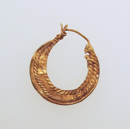 Earring, crescent-shaped, decorated