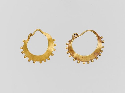 Earring, crescent-shaped, decorated