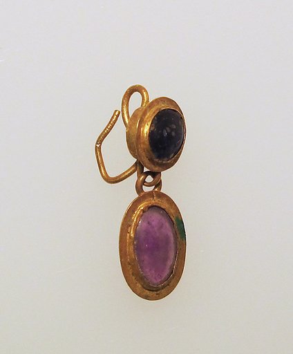 Earring-hook type with amethyst and paste settings
