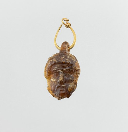 Glass double-headed pendant with gold hoop