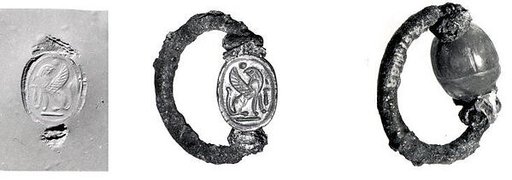 Silver swivel ring with sard scarab