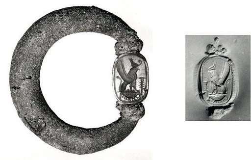 Silver swivel ring with sard scarab