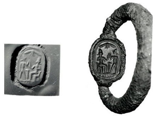 Silver swivel ring with sard scarab