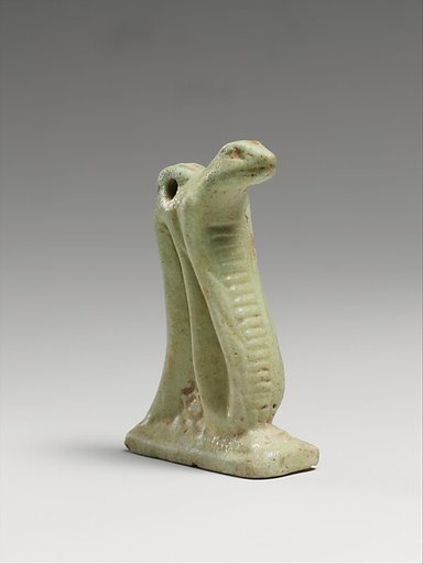 Faience amulet of a erect uraeus cobra