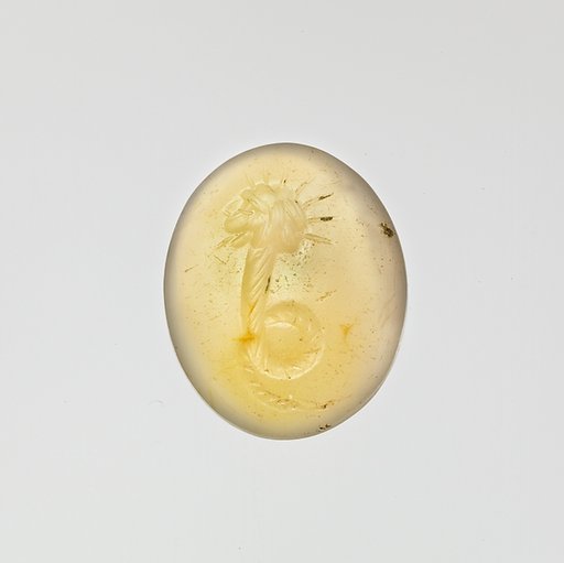 Chalcedony intaglio: Lion-headed serpent