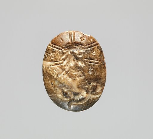 Steatite intaglio: Lion-headed serpent