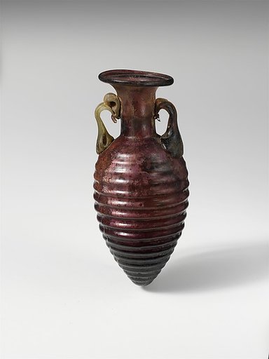 Glass amphoriskos with horizontal ribs