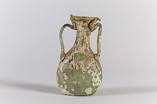 Glass two-handled bottle