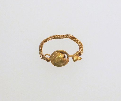 Earring with disc, chain and bird's head