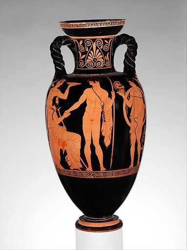 Terracotta neck-amphora (jar) with twisted handles