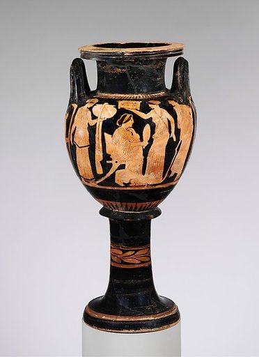 Terracotta lebes gamikos (round-bottomed bowl with handles and stand used in weddings)