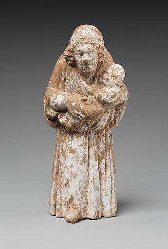 Terracotta statuette of a nurse carrying a child