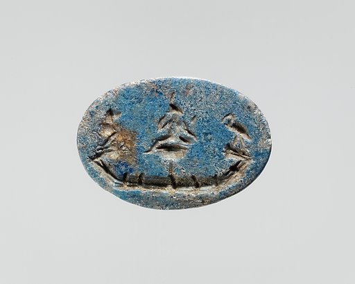 Lapis lazuli intaglio: Harpocrates in a papyrus boat