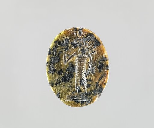 Serpentine intaglio: Radiate lion-headed god