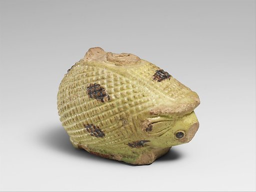 Faience aryballos (oil bottle) in the form of a hedgehog