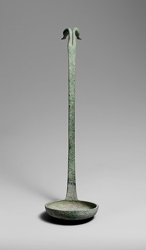Bronze ladle terminating in two ducks' heads
