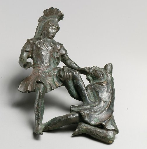 Bronze relief of a Roman soldier and a barbarian
