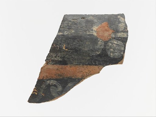Terracotta vase fragment with floral ornament and bands